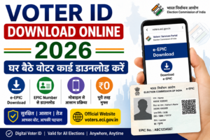 Voter ID Download Online 2026 के तहत e-EPIC वोटर कार्ड डाउनलोड करने, EPIC नंबर से वोटर आईडी प्राप्त करने और ऑनलाइन डाउनलोड प्रक्रिया की जानकारी।