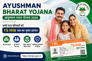 Ayushman Bharat Yojana 2026 फीचर इमेज – पात्र परिवारों को ₹5 लाख तक मुफ्त इलाज और आयुष्मान कार्ड की जानकारी