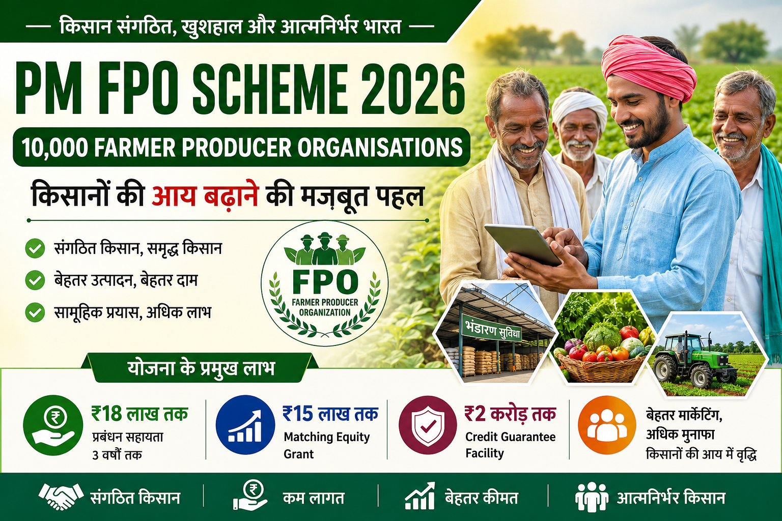 PM FPO Scheme 2026 10,000 Farmer Producer Organisations, FPO Registration, ₹18 लाख सहायता, इक्विटी ग्रांट, क्रेडिट गारंटी और किसानों के लिए पूरी जानकारी