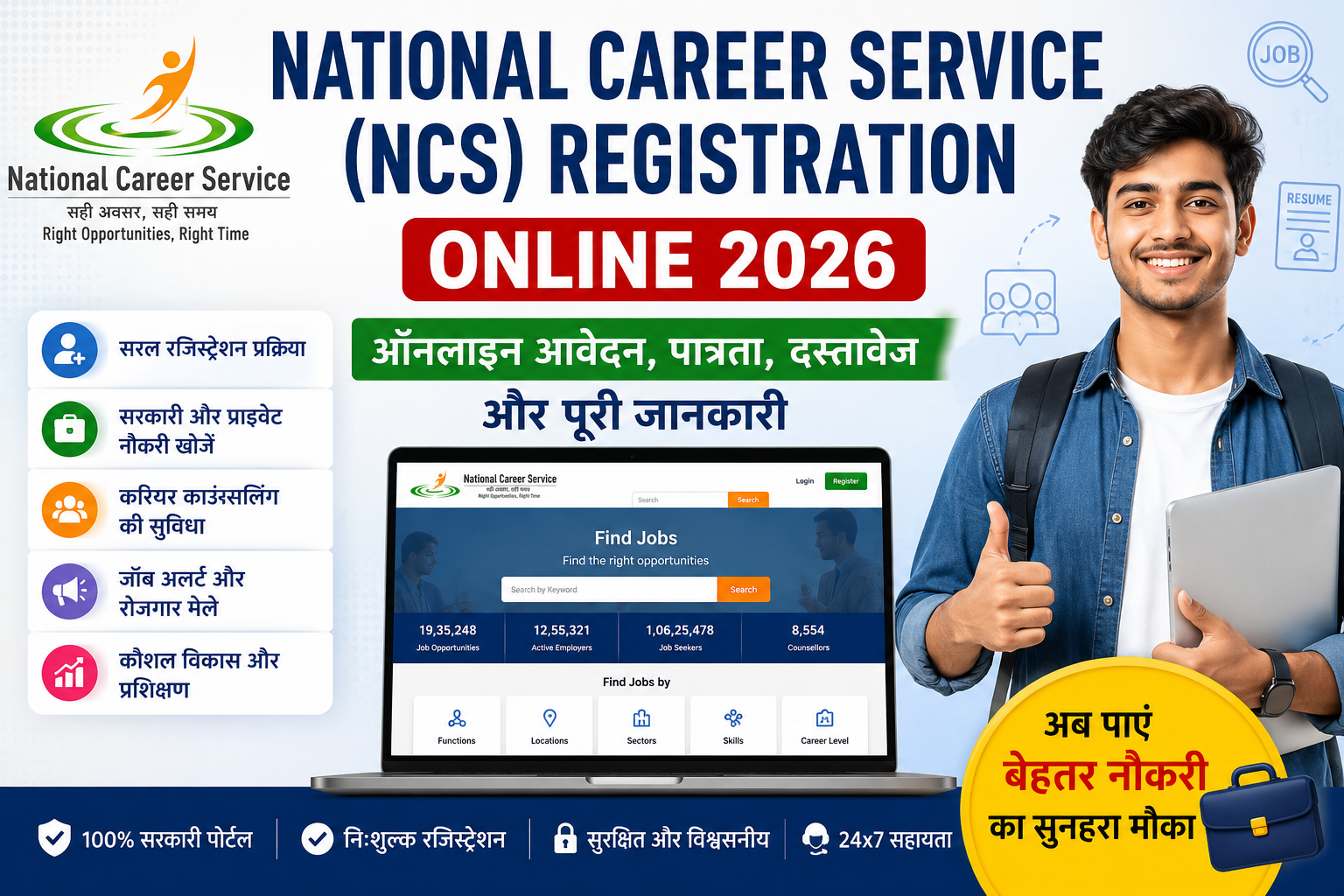 National Career Service (NCS) Registration Online 2026, NCS Portal Registration, ऑनलाइन जॉब रजिस्ट्रेशन, NCS Job Seeker Registration, नौकरी पोर्टल, आवेदन प्रक्रिया और पूरी जानकारी