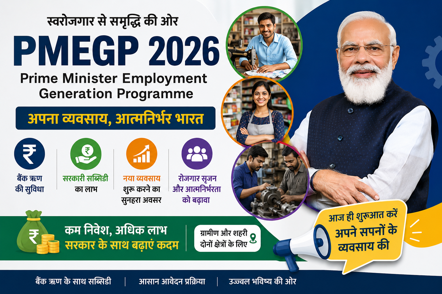 PMEGP 2026, प्रधानमंत्री रोजगार सृजन कार्यक्रम 2026, PMEGP Online Apply, PMEGP Loan Scheme, PMEGP Subsidy, PMEGP Registration, बैंक लोन और सरकारी सब्सिडी योजना