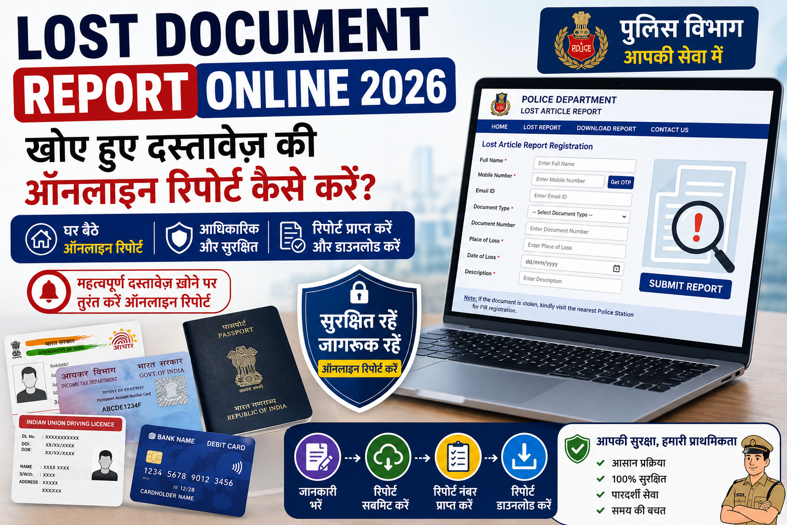 Lost Document Report Online 2026, खोए हुए दस्तावेज़ की ऑनलाइन रिपोर्ट, Lost Document Report, Police Lost Report Online, Lost Certificate Report, Lost Documents India