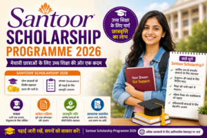 Santoor Scholarship Programme 2026 के लिए ऑनलाइन आवेदन, पात्रता, छात्रवृत्ति राशि, आवश्यक दस्तावेज और आवेदन प्रक्रिया की पूरी जानकारी।
