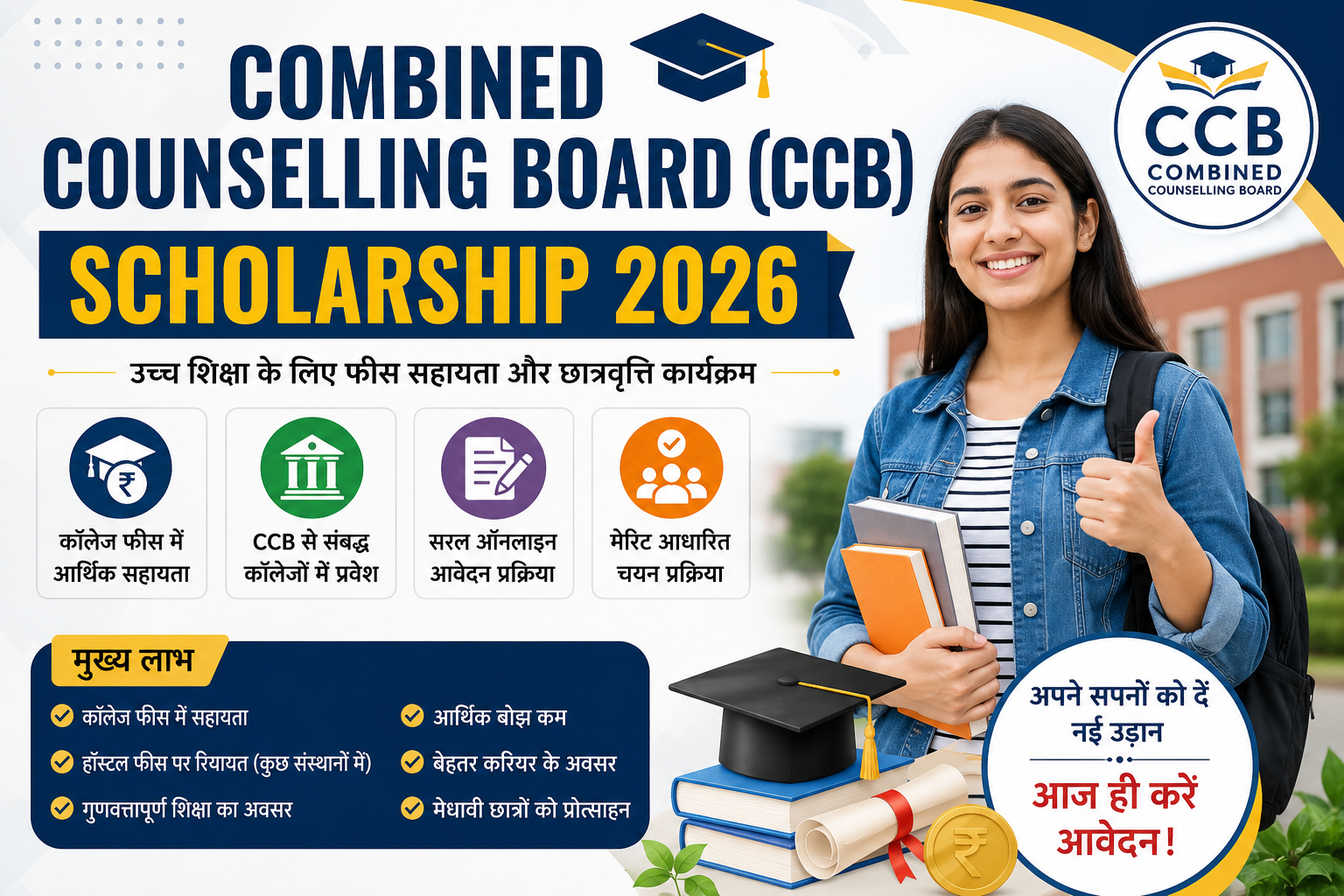 Combined Counselling Board (CCB) Scholarship 2026 के लिए आवेदन, पात्रता, फीस सहायता, आवश्यक दस्तावेज और पूरी जानकारी।