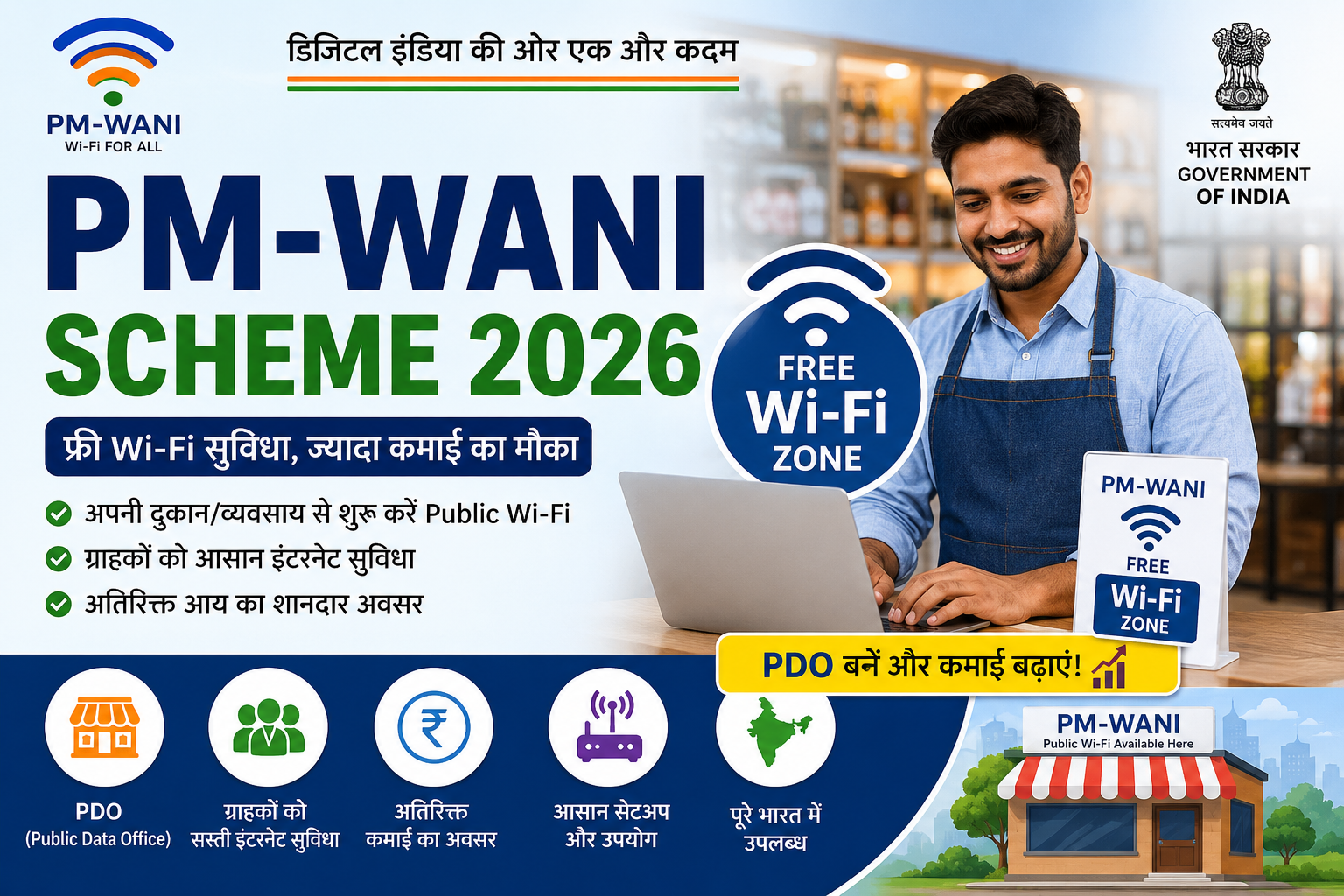 PM-WANI Scheme 2026, पीएम वाणी योजना 2026, PM WANI Registration, PDO Registration, Public Wi-Fi Scheme, Free Wi-Fi India, PM-WANI Online Apply, Public Data Office