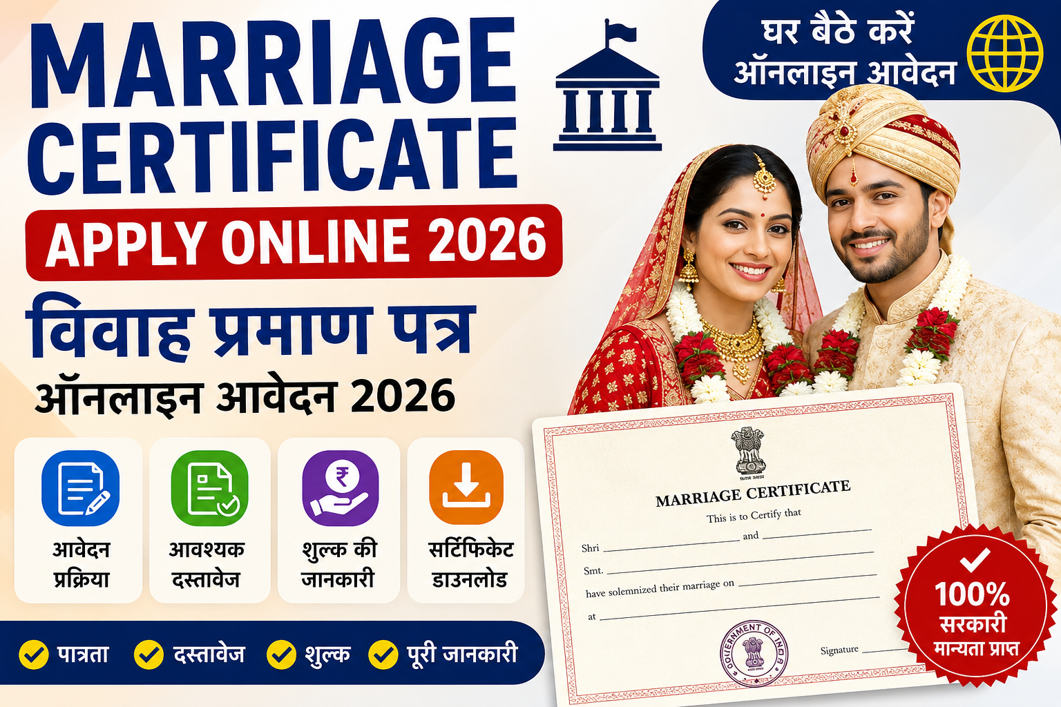 Marriage Certificate Apply Online 2026 विवाह प्रमाण पत्र ऑनलाइन आवेदन प्रक्रिया, पात्रता, दस्तावेज और पूरी जानकारी