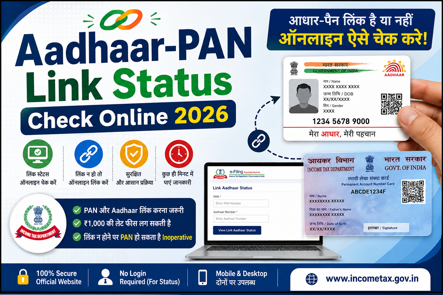 Aadhaar-PAN Link Status Check Online 2026, आधार पैन लिंक स्टेटस ऑनलाइन चेक, Aadhaar PAN Link Status