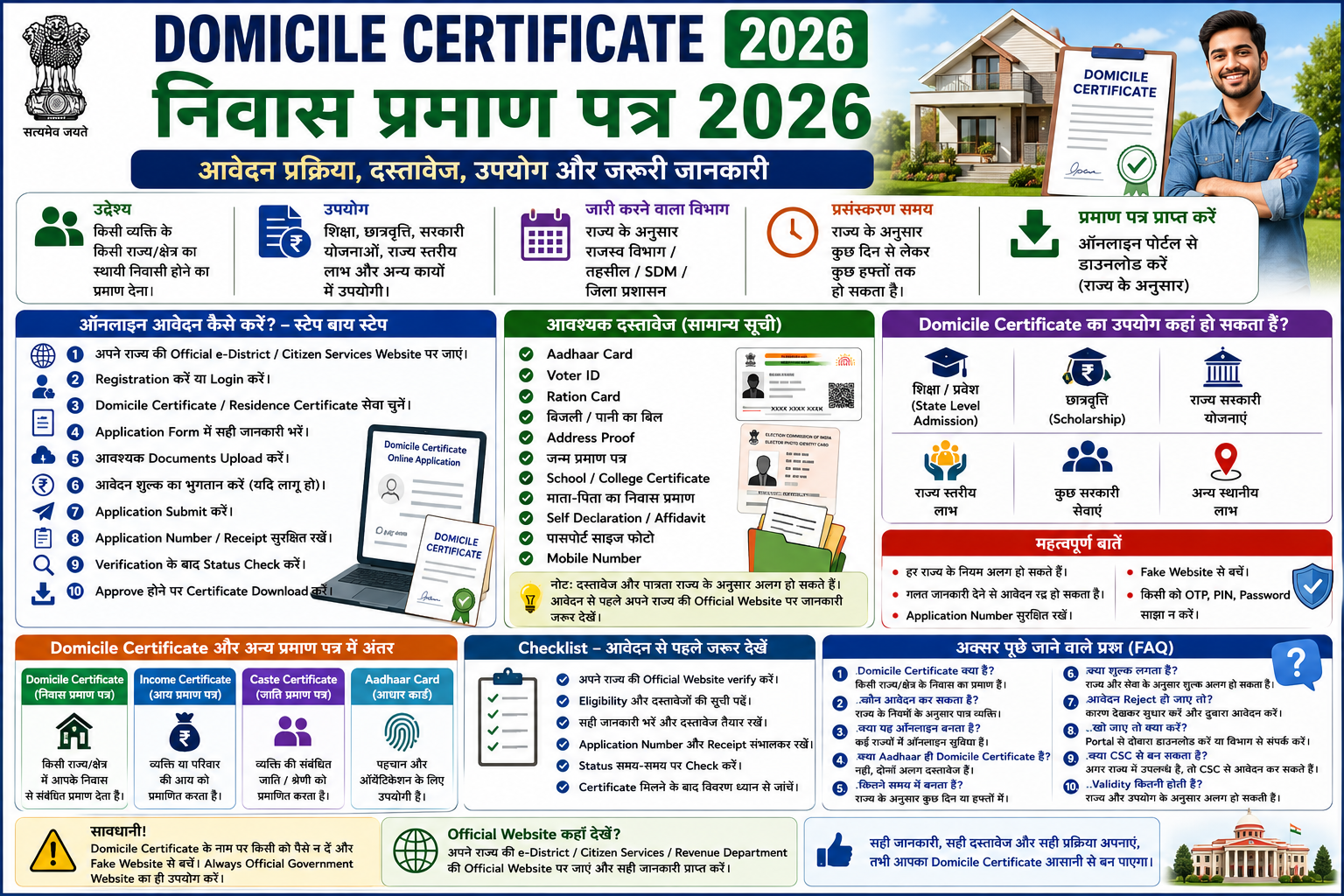 Domicile Certificate 2026 निवास प्रमाण पत्र ऑनलाइन आवेदन, जरूरी दस्तावेज, पात्रता और उपयोग की जानकारी