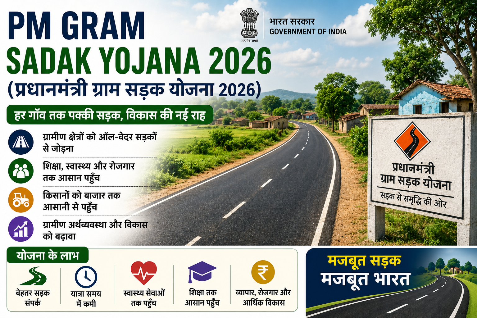 PM Gram Sadak Yojana 2026, प्रधानमंत्री ग्राम सड़क योजना 2026, PMGSY 2026, Rural Road Scheme India, PMGSY Road Construction, OMMAS Portal, Village Road Development, PM Gram Sadak Yojana Apply, Rural Connectivity Scheme