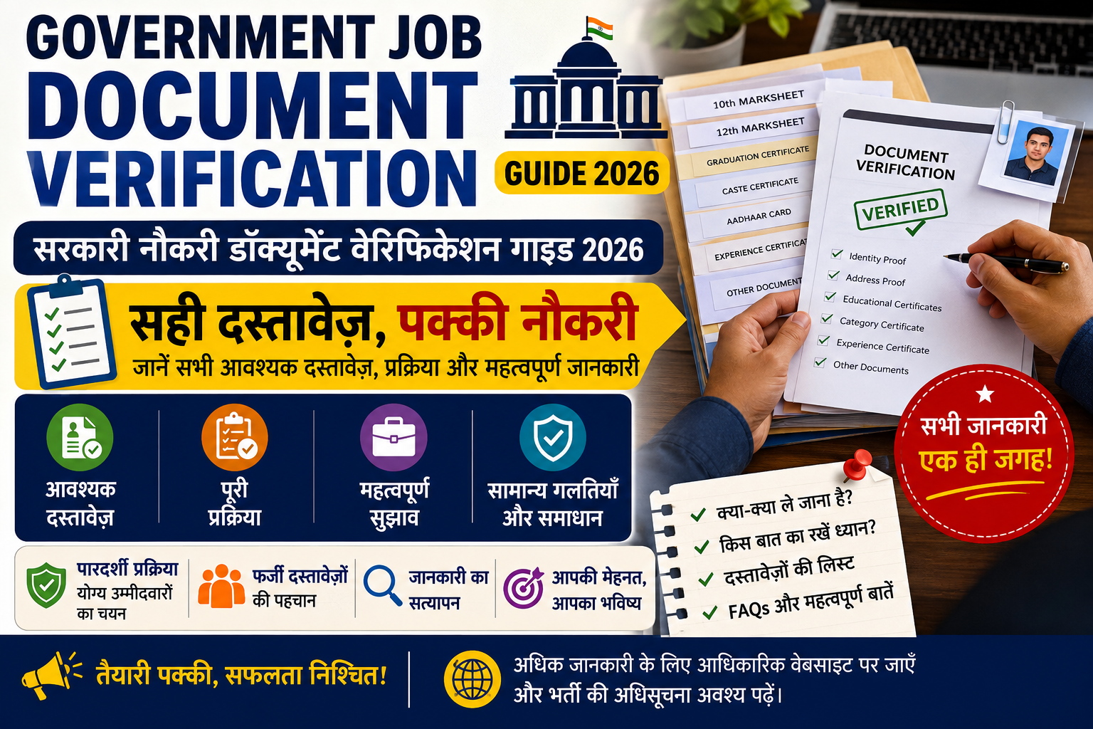 Government Job Document Verification Guide 2026, सरकारी नौकरी डॉक्यूमेंट वेरिफिकेशन गाइड 2026, Document Verification Process, DV Checklist, Government Job Documents, SSC Document Verification, UPSC DV, RRB Document Verification, IBPS Document Verification