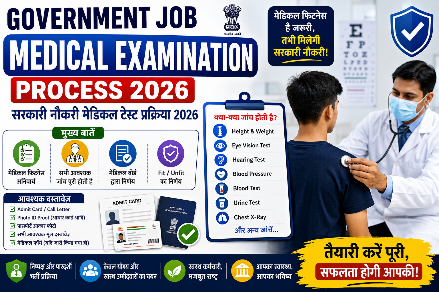 Government Job Medical Examination Process 2026, सरकारी नौकरी मेडिकल टेस्ट प्रक्रिया 2026, Medical Fitness Test, Government Job Medical Checkup, SSC Medical Test, Railway Medical Examination, Police Medical Test, UPSC Medical Examination, Government Medical Fitness Guide