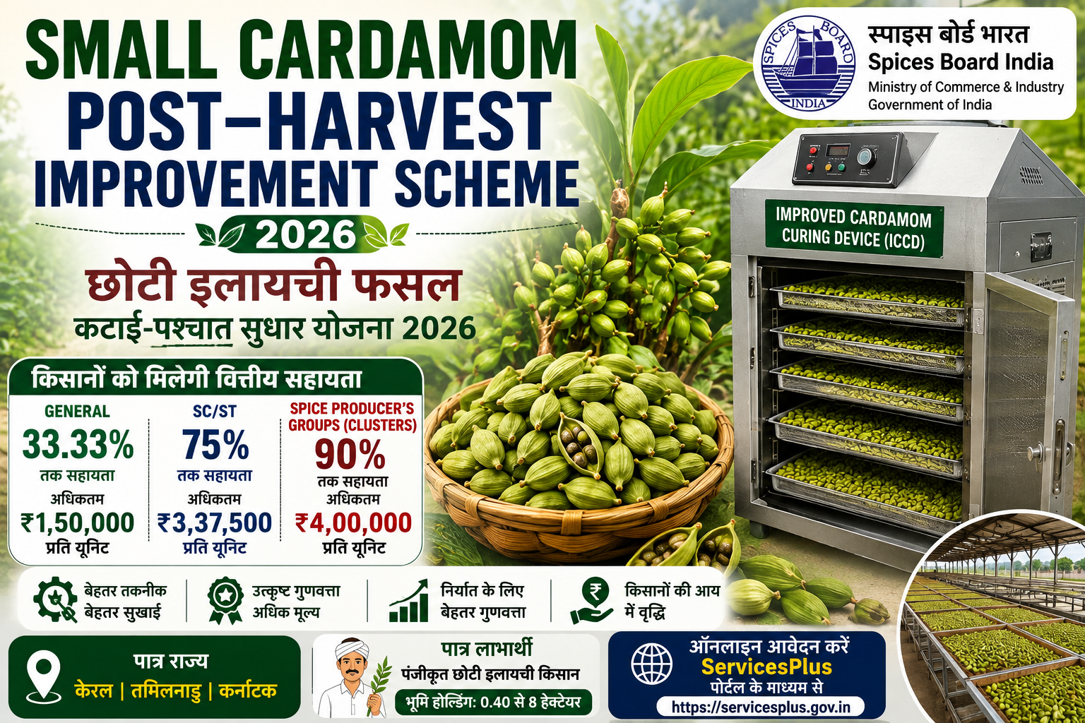 Small Cardamom Post-Harvest Improvement Scheme 2026 for cardamom farmers