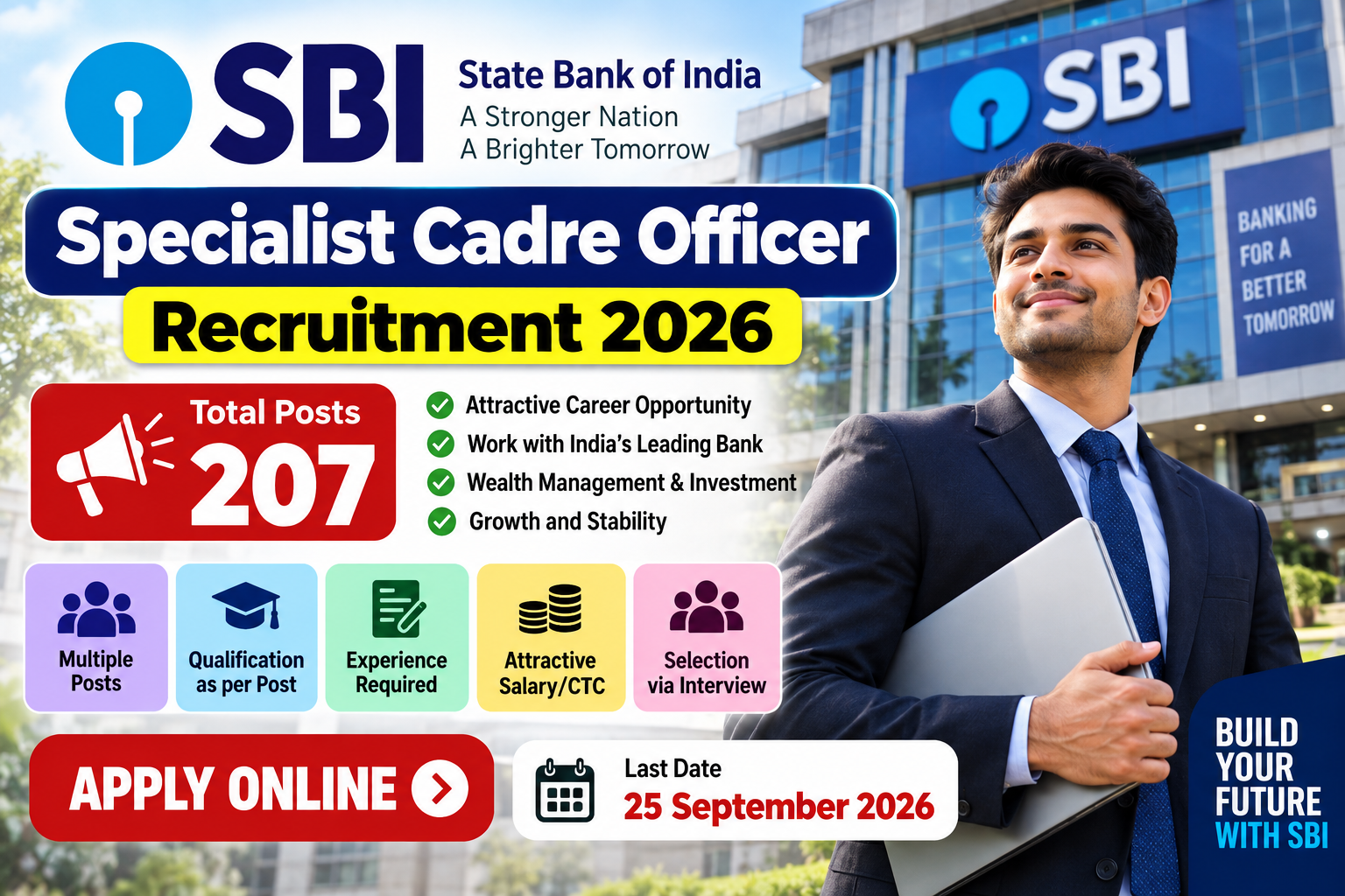 SBI Specialist Cadre Officer Recruitment 2026 में 207 पदों पर भर्ती